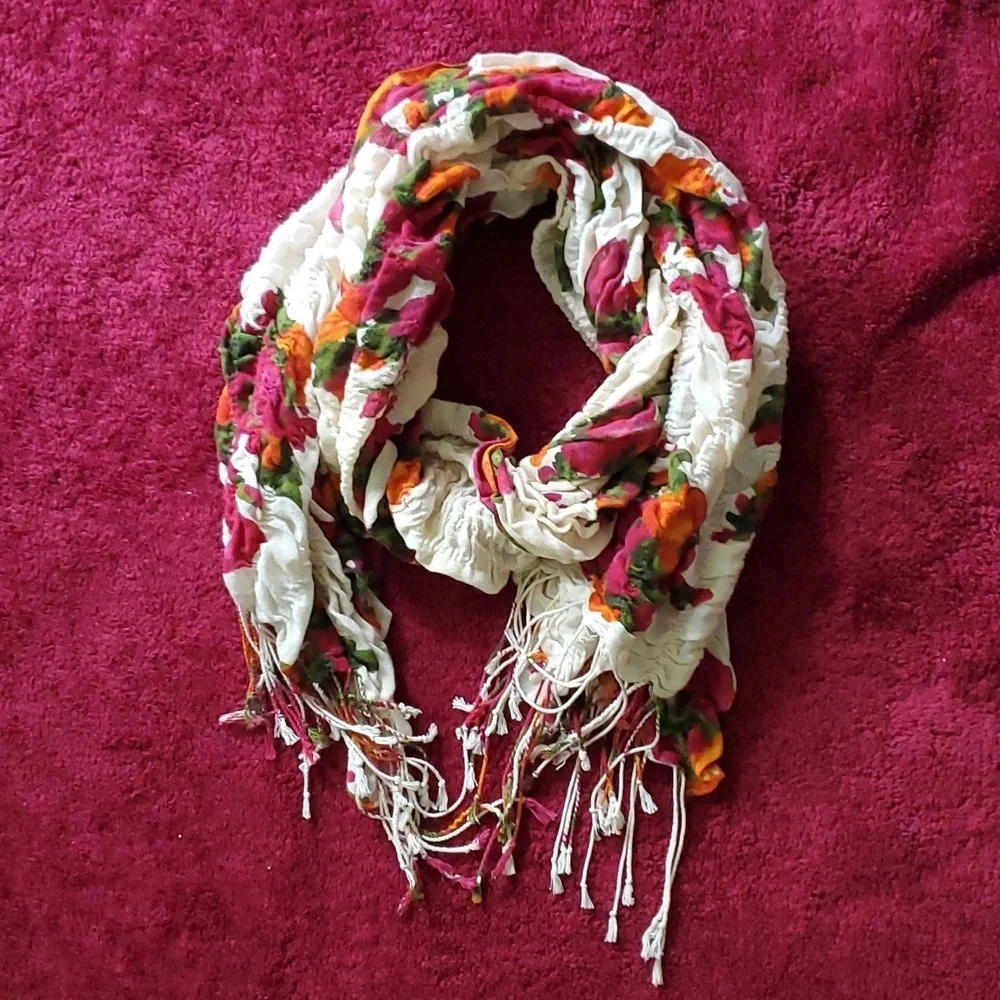 100% COTTON Floral Fringed Scarf